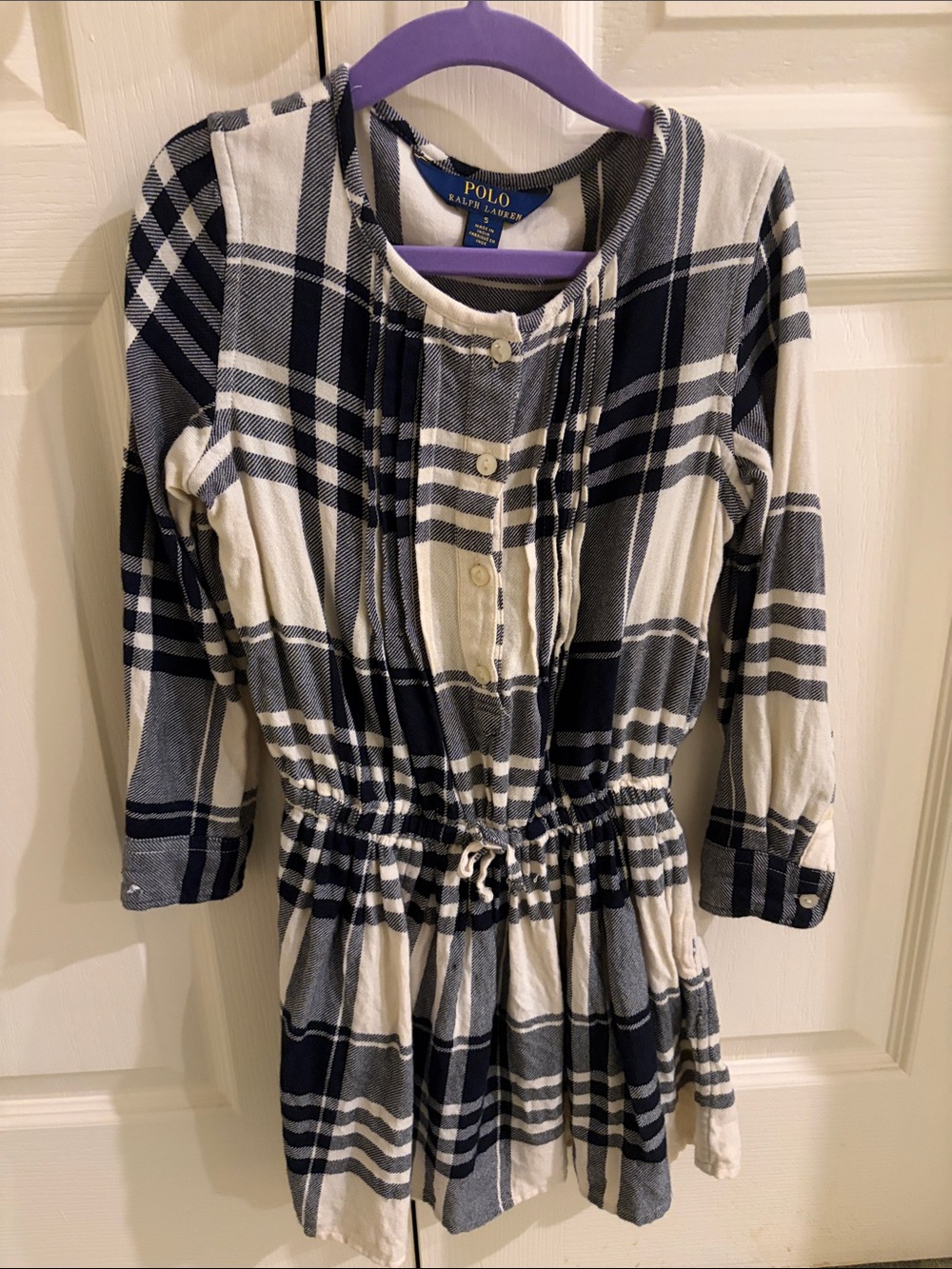Polo Ralph Lauren black/crean Plaid Drawstring Waist Dress girls sz 5